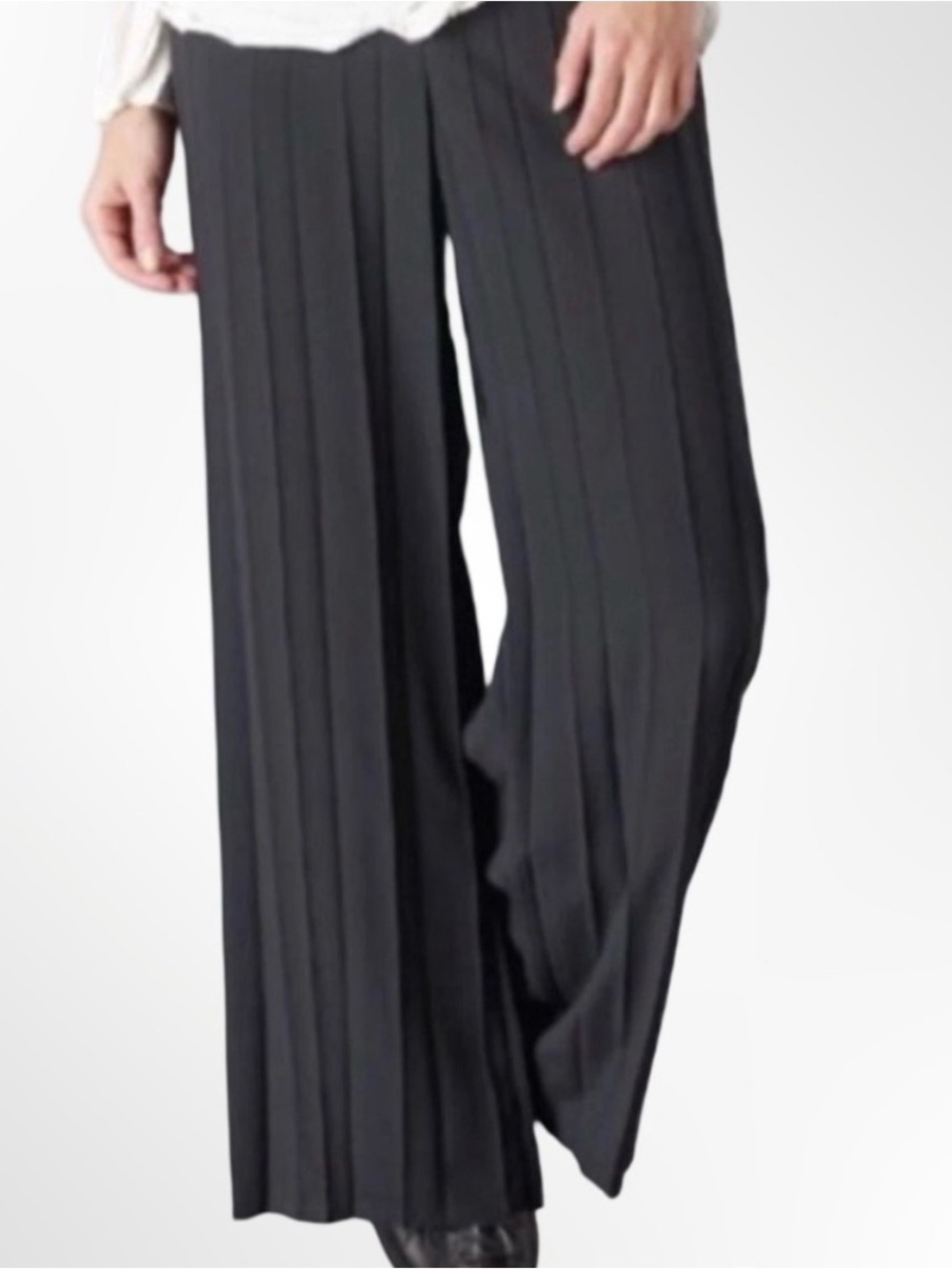 Babette sz M High Rise City Wide Leg Pleated Travel Pant Trouser Black/Charcoal